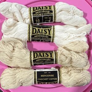 Daisy Cream and Tan Crochet Cotton Yarn lot of 4 New old stock